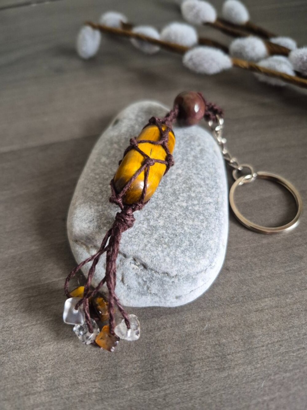 Handmade Tiger’s Eye Macrame Keychain
